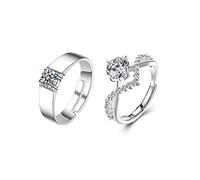 QKEPCY Anillos para Parejas Plata de Ley 925 Anillos de Compromiso de Circonio Alianzas Boda Pareja Ajustable Anillo de Bodas Promesa Joyería Regalo para Amantes