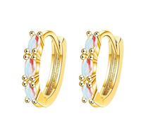 QKEPCY Aros Pequeños Ovalados Ópalo Brillante Pendientes Mujer Plata Esterlina Joyería Elegante Minimalista (Oro)