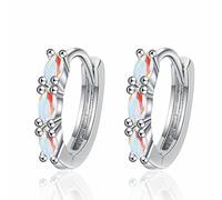 QKEPCY Aros Pequeños Ovalados Ópalo Brillante Pendientes Mujer Plata Esterlina Joyería Elegante Minimalista (Plata)