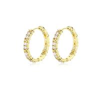 QKEPCY Aros Redondos Brillantes Cristal Circonita Cubica Pendientes Elegantes Mujer Joyería Plateada Estilo Clásico