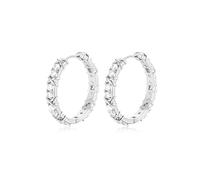 QKEPCY Aros Redondos Brillantes Cristal Circonita Cubica Pendientes Elegantes Mujer Joyería Plateada Estilo Clásico