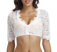 QKEPCY Blusa de Dirndl de Encaje para Mujer Blusa Tradicional Dirndl Blanca para Damas Top de Encaje Blusa Manga Corta Oktoberfest Disfraz con Cuello en V(Blanco L)