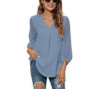 QKEPCY Blusa Elegante para Mujer con Cuello en V Informal de Lunares con Manga Larga Crop Top Transparente Suelto de Malla Camisa Casual para Primavera Verano Color Liso