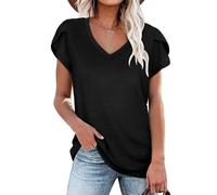 QKEPCY Blusa Mujer Camiseta Manga Corta Cuello V Top Basica Verano Camisetas Casual Blusas Elegante Ropa Moda Primavera Deportiva