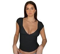 QKEPCY Blusa Mujer Camiseta Manga Corta Escote V Top Elegante Basica Camiseta Verano Ajustada Blusas Moda Casual Ropa Primavera Estilo Moderno Prenda Versátil