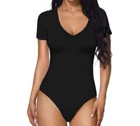 QKEPCY Body Manga Corta Mujer Escote V Bodysuit Elástico Moldeador Reductor Vientre Plano Top Ajustado Elegante Camiseta Monos Fit Jumpsuit Body Mujer Sexy