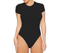 QKEPCY Body Mujer Manga Corta Bodies Vestir Cuello Redondo Ropa Body de Tanga Elegantes Elástico Mono Bodysuit Jumpsuit Tops (XL, Negro)