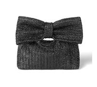 QKEPCY Bolso de Paja para Mujer Clutch de Verano con Lazo Tejido y Cremallera Monedero de Rafia Estilo Bohemio Bolso de Mano Casual para Playa y Viajes (Negro)