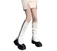 QKEPCY Calentadores Piernas Mujer Calcetines con Cremallera Lateral Invierno Calentadores Protección de Piernas Rodilleras de Punto Calcetines Calentadores Mujer para Botas talla única (Blanco)