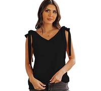 QKEPCY Camiseta De Verano Sin Mangas para Mujer Elegante Y Chic Mujer T-Shirt Cuello En V Informal Tank Top Suelto Sexy Suave Transpirable Superior (Negro L)