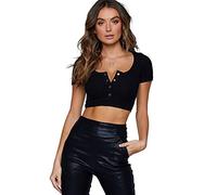 QKEPCY Camiseta Manga Corta Mujer Crop Tops Sexy Básico T Shirts Camisetas Corta Ajustado Blusas Corta Top Y2k Verano Streetwear Casual Tops Shirts (M, Negro)