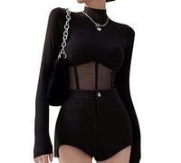 QKEPCY Camiseta Sexy para Mujer Blusas para Mujer Camisa de Manga Larga Mujer Cuello en V Blusa Manga Larga Tops Sexy Transparente Malla Top Slim Chic Clubwear Casual T Shirt