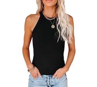 QKEPCY Camiseta Tirantes Mujer Cuello Halter Tank Top Camisola Verano sin Mangas Blusa Acanalada Ropa Deportiva Tops Casual Elegante Ajustado Algodón