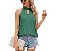 QKEPCY Camiseta Tirantes Mujer Cuello Halter Tank Top Camisola Verano sin Mangas Blusa Elegante Tops Casual Ropa Deportiva Camisetas Deporte Algodon