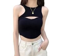 QKEPCY Camiseta Tirantes Mujer Tank Top Camisola Verano Acanalado Crop Top sin Mangas Cuello Redondo Blusa Corta Ropa Deportiva Casual Top Elegante Estilo Moderno