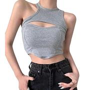 QKEPCY Camiseta Tirantes Mujer Tank Top Camisola Verano Acanalado Crop Top sin Mangas Cuello Redondo Blusa Corta Ropa Deportiva Casual Top Elegante Estilo Moderno