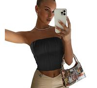 QKEPCY Camiseta Tirantes Mujer Tank Top Camisola Verano Bandeau Corto Texturizado Palabra de Honor Estilo Tubo Elástico sin Mangas Top Corto Veraniego Elegante