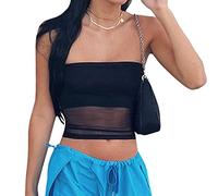 QKEPCY Camiseta Tirantes Mujer Tank Top Camisola Verano Corto Bandeau Transparente sin Mangas Cuello Recto Tops Deportivos Ropa Casual Estilo Moderno