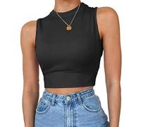 QKEPCY Camiseta Tirantes Mujer Tank Top Camisola Verano Cuello Alto Crop Top sin Mangas Blusa Elástica Ropa Deportiva Tops Cortos Acanalados Camisetas Básicas