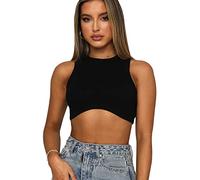 QKEPCY Camiseta Tirantes Mujer Tank Top Camisola Verano Cuello Halter sin Mangas Crop Top Acanalado Ropa Deportiva Blusa Tops Casual Elástico