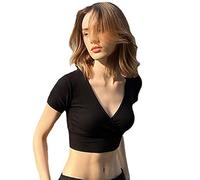 QKEPCY Camiseta Tirantes Mujer Tank Top Camisola Verano Cuello V Crop Top sin Mangas Elástico Blusa Corta Ropa Deportiva Casual Top Ajustado Transpirable