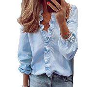 QKEPCY Camisetas de Manga Mujer Larga para Mujeres Blusa y Camisas de Manga Larga Para Mujer con Cuello en V Blusa Camisa de Manga Larga Túnica Camiseta Ropa Tops