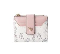 QKEPCY Cartera Mujer Pequeña de Cuero con Diseño Floral ÚnicoMonedero Mujer Pequeño con Cremallera Suave y Ventana de IdentificaciónIdeal para Uso Diario y Ocasiones Especiales(Rosa)