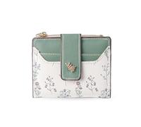 QKEPCY Cartera Mujer Pequeña de Cuero con Diseño Floral ÚnicoMonedero Mujer Pequeño con Cremallera Suave y Ventana de IdentificaciónIdeal para Uso Diario y Ocasiones Especiales(Verde)