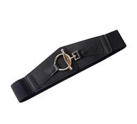 QKEPCY Cinturón Elástico Mujer Hebilla Circular Dorada Ajustable Estilo Minimalista Complemento Vestido Negro Elegante