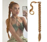QKEPCY Coleta Postiza Larga Extension Postizo Trenza Coleta Cola de Caballo Extensiones Liso Postizos de Pelo Sintético Extensiones Pelo Natural para Mujer Chica 80cm (Castaño claro)