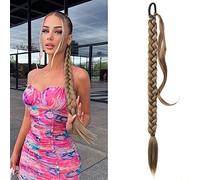 QKEPCY Coleta Postiza Larga Extension Postizo Trenza Coleta Cola de Caballo Extensiones Liso Postizos de Pelo Sintético Extensiones Pelo Natural para Mujer Chica 80cm (Castaño Medio y Rubio Fresa)