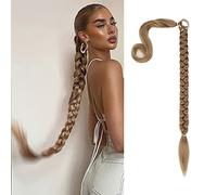 QKEPCY Coleta Postiza Larga Extension Postizo Trenza Coleta Cola de Caballo Extensiones Liso Postizos de Pelo Sintético Extensiones Pelo Natural para Mujer Chica 80cm (Marrón Ceniza Claro)