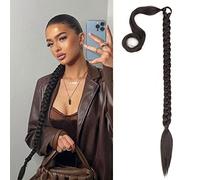 QKEPCY Coleta Postiza Larga Extension Postizo Trenza Coleta Cola de Caballo Extensiones Liso Postizos de Pelo Sintético Extensiones Pelo Natural para Mujer Chica 80cm (Castaño Oscuro)
