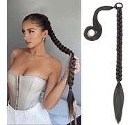 QKEPCY Coleta Postiza Larga Extension Postizo Trenza Coleta Cola de Caballo Extensiones Liso Postizos de Pelo Sintético Extensiones Pelo Natural para Mujer Chica 80cm (Negro Natural)