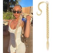 QKEPCY Coleta Postiza Larga Extension Postizo Trenza Coleta Cola de Caballo Extensiones Liso Postizos de Pelo Sintético Extensiones Pelo Natural para Mujer Chica 80cm (Rubio Blanquecino)
