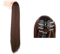 QKEPCY Coleta Postiza Pelo Liso con Pinza 40cm Extensiones de Pelo Sintético Cola de Caballo Postizo de Pelo Natural Largo Ponytail Extensiones de Cabello para Mujeres Chica (Marrón Claro)