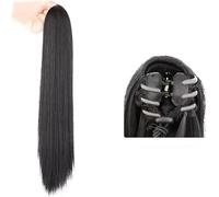 QKEPCY Coleta Postiza Pelo Liso con Pinza 40cm Extensiones de Pelo Sintético Cola de Caballo Postizo de Pelo Natural Largo Ponytail Extensiones de Cabello para Mujeres Chica (Marrón Negro)