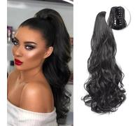 QKEPCY Coleta Postiza Rizada Pelo con Pinza de Garra, Ondulado Largo Cola de Caballo Extensions Coleta Postiza Rizada Pelo Coleta Postizos para Mujeres Uso Diario Fiesta (Negro)