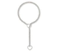 QKEPCY Collar Cadena Corazón Hueco Plateado Doble Colgante Ajustable Gargantilla Eslabones Metálicos Longitud Disponible 25" 31.5" Accesorios Mujer (A)
