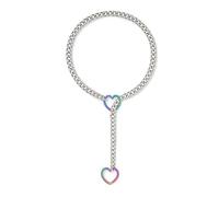 QKEPCY Collar Cadena Corazón Hueco Plateado Doble Colgante Ajustable Gargantilla Eslabones Metálicos Longitud Disponible 25" 31.5" Accesorios Mujer (C)