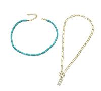 QKEPCY Collar Cadena Eslabones Rectangulares Turquesa Colgante Ajustable Gargantilla Mujer Accesorios Joyería Elegante
