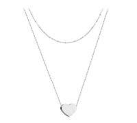 QKEPCY Collar Corazón Colgante Doble Capa Cadena Ajustable Gargantilla Minimalista Acero Inoxidable Joyería Mujer
