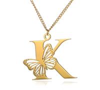 QKEPCY Collar Mariposa con Letra K Inicial Dorado Cadena Fina Ajustable Elegante Hipoalergénico Colgante Personalizado para Mujer Joyería de Regalo