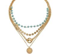 QKEPCY Collar Mujer Largo Etnico Multicapa Dorado Estilo Bohemio Turquesa Gargantilla Colgantes Hippie Bisutería Chokers Necklace (B)