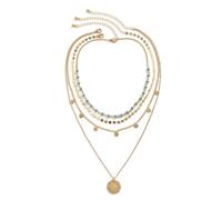 QKEPCY Collar Mujer Largo Etnico Multicapa Dorado Estilo Bohemio Turquesa Gargantilla Colgantes Hippie Bisutería Chokers Necklace (A)