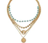 QKEPCY Collar Mujer Largo Etnico Multicapa Dorado Estilo Bohemio Turquesa Gargantilla Colgantes Hippie Bisutería Chokers Necklace (B)