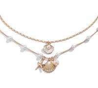 QKEPCY Collar Multicapa Concha Marina Perla Estrella Mar Colgante Cadena Dorada Gargantilla Elegante Joya Mujer (Blanco)