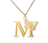 QKEPCY Collar para Mujer Inicial Mariposas Chapado en Oro de 18K Hipoalergénico Impermeable Regalos Personalizados para Mujer Navidad Día de Madre San Valentín(B)