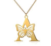 QKEPCY Collar para Mujer Inicial Mariposas Chapado en Oro de 18K Hipoalergénico Impermeable Regalos Personalizados para Mujer Navidad Día de Madre San Valentín(A)