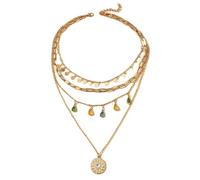 QKEPCY Collares Oro para Mujer Collar Largo Bohemio Collares Ajustable Impermeables con Colgante de Moneda Elegante Joyería para Regal